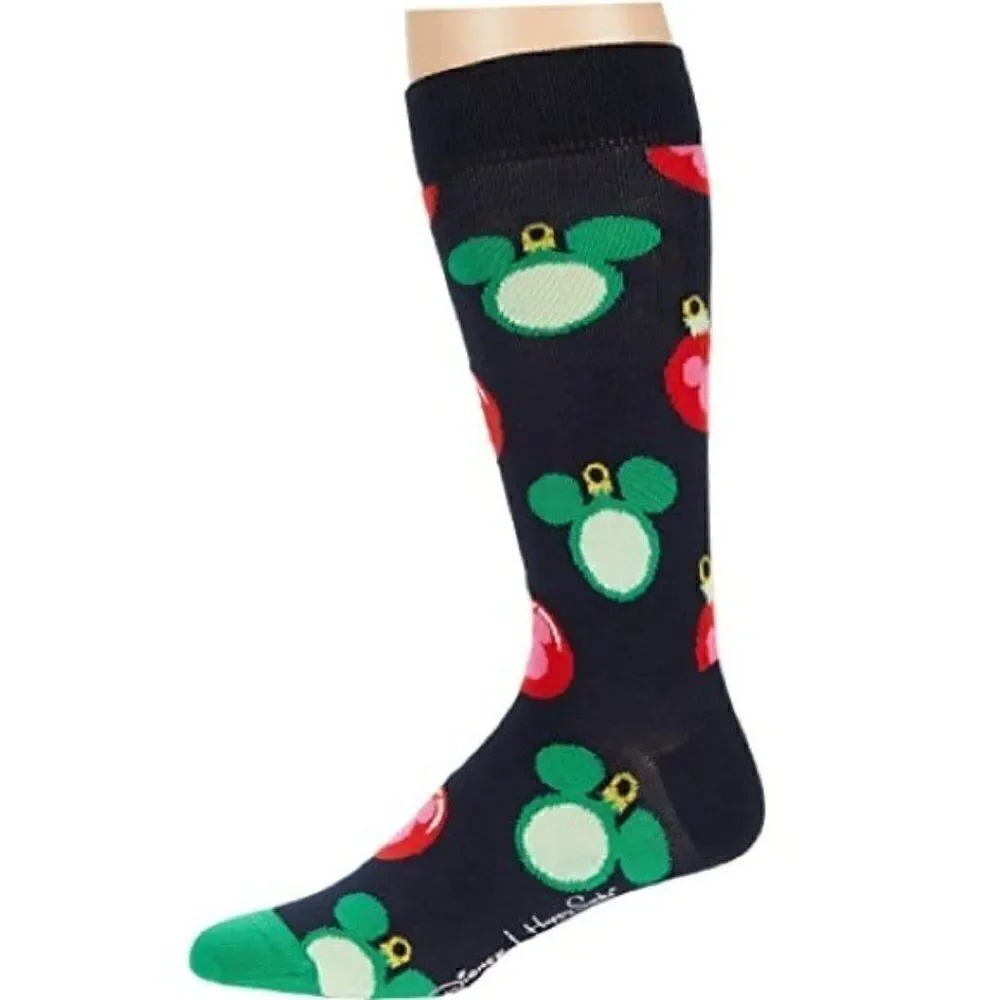 Happy Socks Disney Navy Baublelicious Mickey Unisex Holiday Socks Size 10-13 NWT